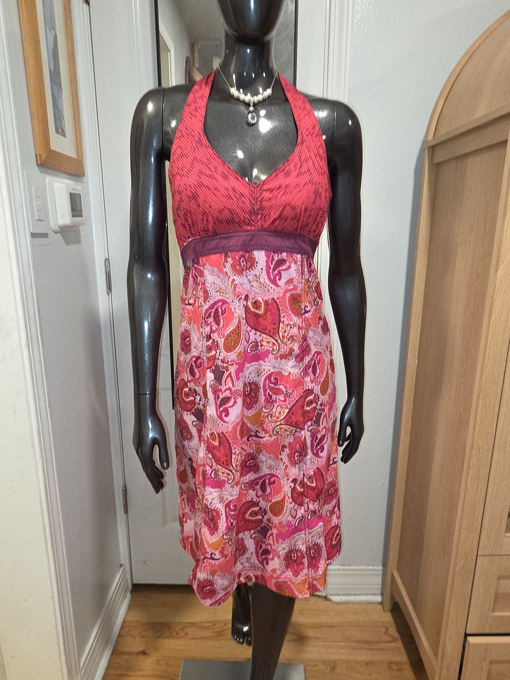 Athleta Beautiful Pink Paisley Halter Chemise Sz 8